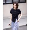 Demana Women's Fitted Round Neck T-Shirt with Side Slits