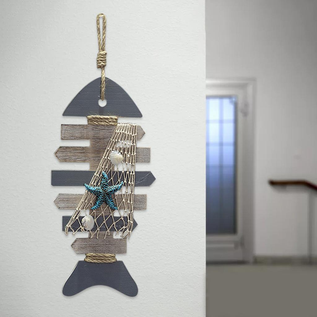 Wood Fishbone Whale Hanging Decor Door Seaside Bar Cafe Shop Wall Sign