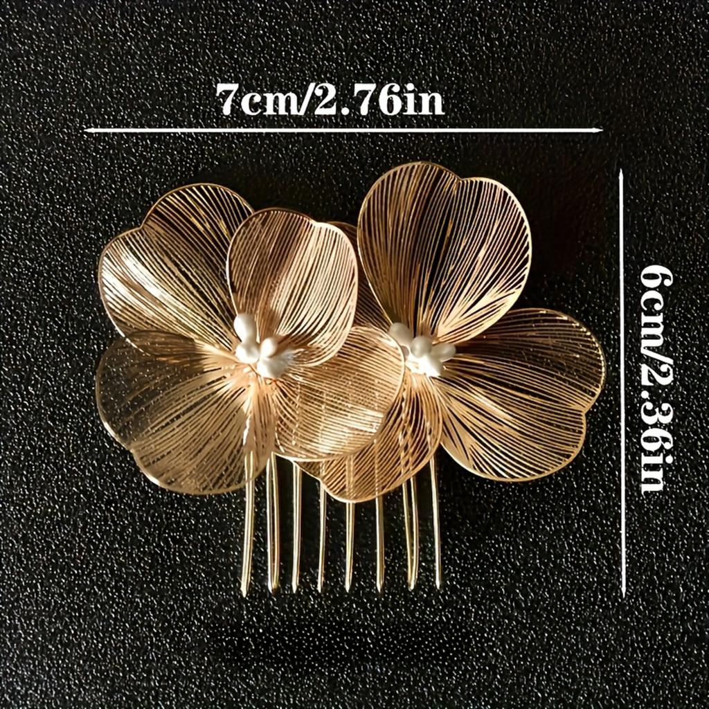 Korean New Style Bridal Hair Comb, Super Elegant Gold Flower Hair Accessory, Handmade Retro Baroque Hair Ornament For Wedding