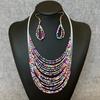 Bohemian Ethnic Style Multilayered Christmas Rice Beads Colorful Necklace Earring Set