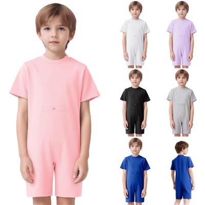 Tuta Adattiva per Bambini Unisex Zip Posteriore con Asola Collo Tondo Manica Corta