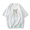 100% Pure Cotton Women's Cat Print Short Sleeve T-Shirt, Plus Size, Slimming Round Neck, Summer 2024 Collection.