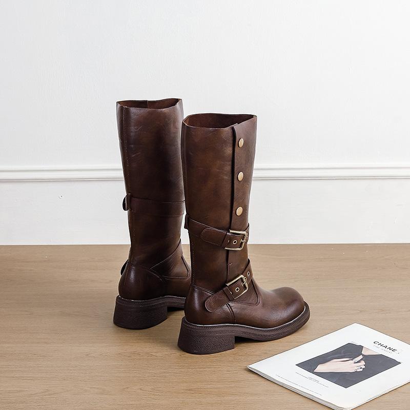 But Knee Leather Boots, Thick-soled Medium Boots, Plus Fat Large-size Women's Boots, Two Versatile Knight Boots, New Winter Models