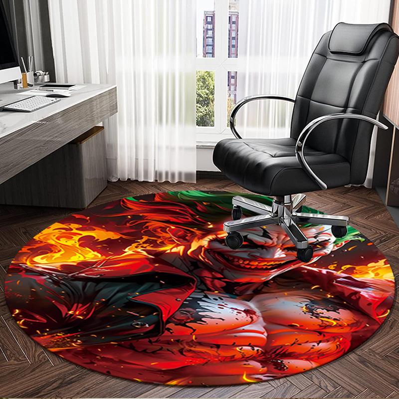 1PC The clown's Fiery Rise Round Rug, Non-slip Chair Mat, Home Decor, Circle Carpet Perfect for Office, Bedroom, Living Room,Christmas gift