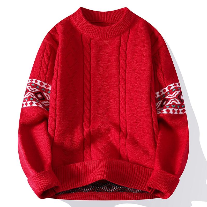 Loose Bottoming Patterned Round Neck Sweater for Men Autumn and Winter Knitted Tops