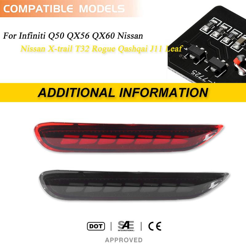 For Nissan X-trail T32 Rogue Qashqai J11 Leaf Pathfinder For Infiniti Q50 QX60 JX35 LED Rear Bumper Reflector Lights Tail Lamps