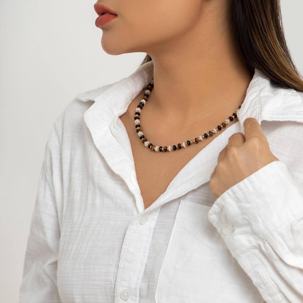 Accessoires, kalte runde Perlen, geometrische Glasketten, Retro handgefertigte Perlenketten mit Tigerauge für Damen