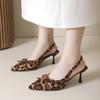 Niche High Heels Leopard Print Bag Head Sandals Fairy Shoes 2025 New Summer Temperament Pointed Bow Single Shoes