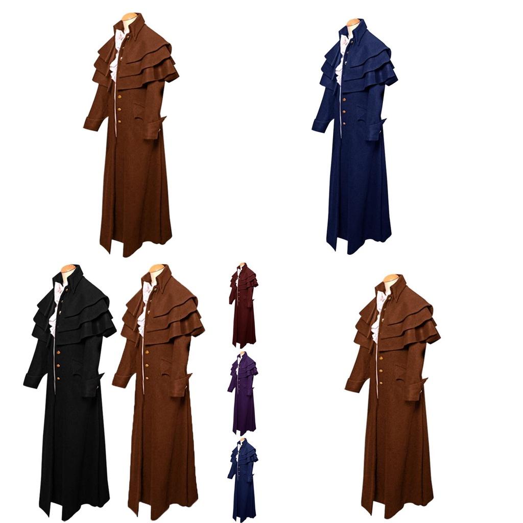 Vintage Men's Gothic Trench Coat For Cosplay And Halloween Costume