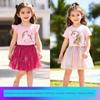 Little Maven Summer Girls' Stylish Suit, Cute Cartoon Baby Suit, European and American Mesh Skirt Suit