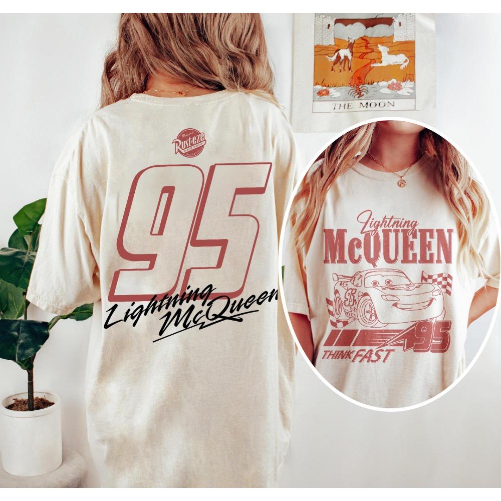 Retro Lightning McQueen Double Sided Shirt Lightning McQueen 95 Shirt Piston Cup Shirt Car T-shirt Retro Car Land Shirt M