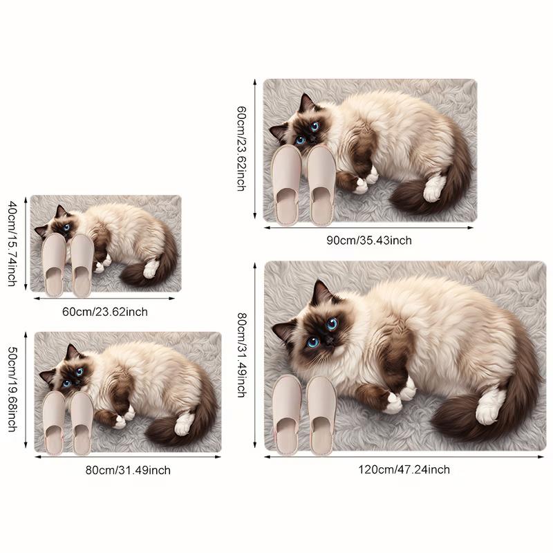1 stk, 2D Flad Ragdoll Kat Liggende Realistisk Kæledyr Flanel Områdetæppe Skridsikkert Sødt Dyretæppe til Soveværelse Stue Gulv