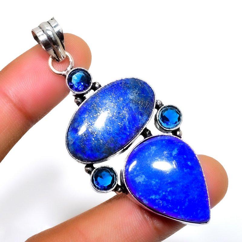

Драгоценный камень Лазурит Синий Топаз 925 Посеребренная Ювелирная Подвеска 2,46 дюйма