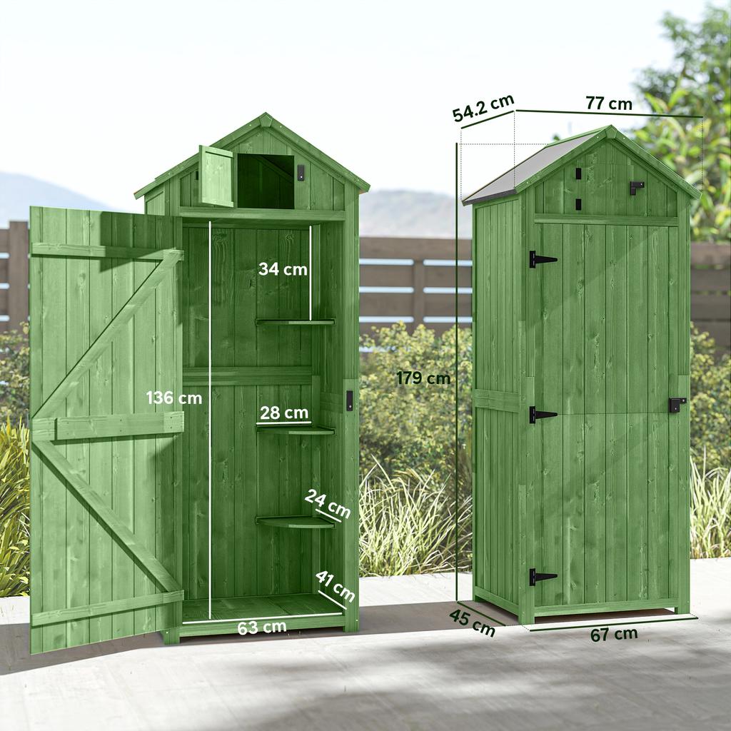 Small Shed, Tall Slim Wooden Garden Shed with 3 Removable Shelves and Roof Hatch