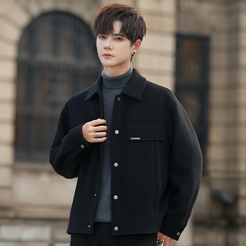

Men s Coat Autumn and Winter Wool Woolen Jacket High-end Ruffian Handsome Casual Top M чёрный
