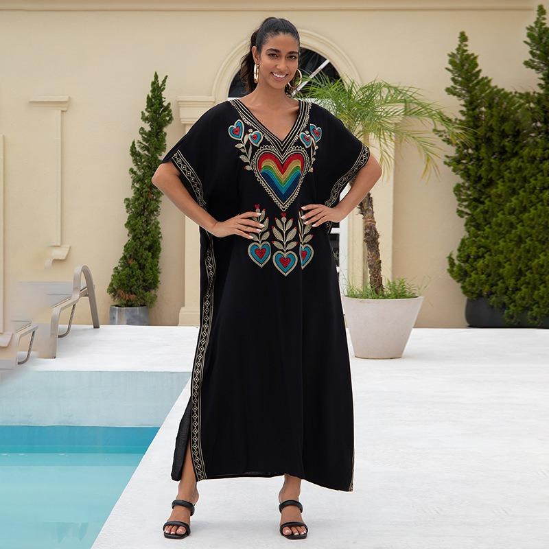 Embroidered Loose Women's Long Dress, Beach Dress, Sun Protection Cover Shirt