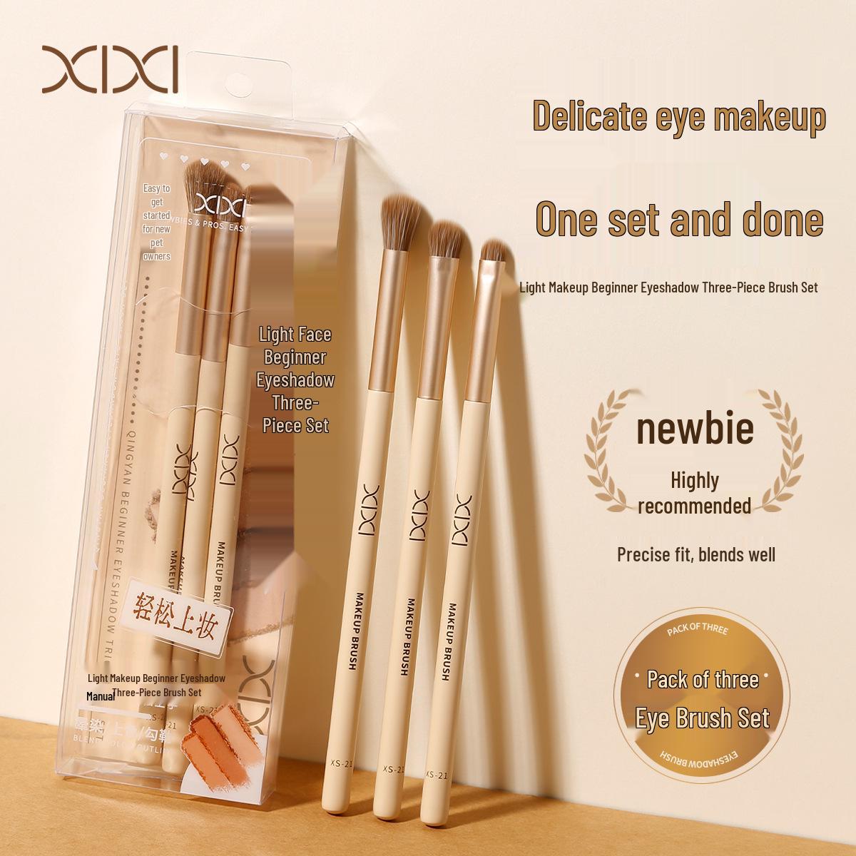 

Xixi 3-Piece Eyeshadow Brush Set: Eye Detail, Blending, and Nose Contour Brushes for Makeup.