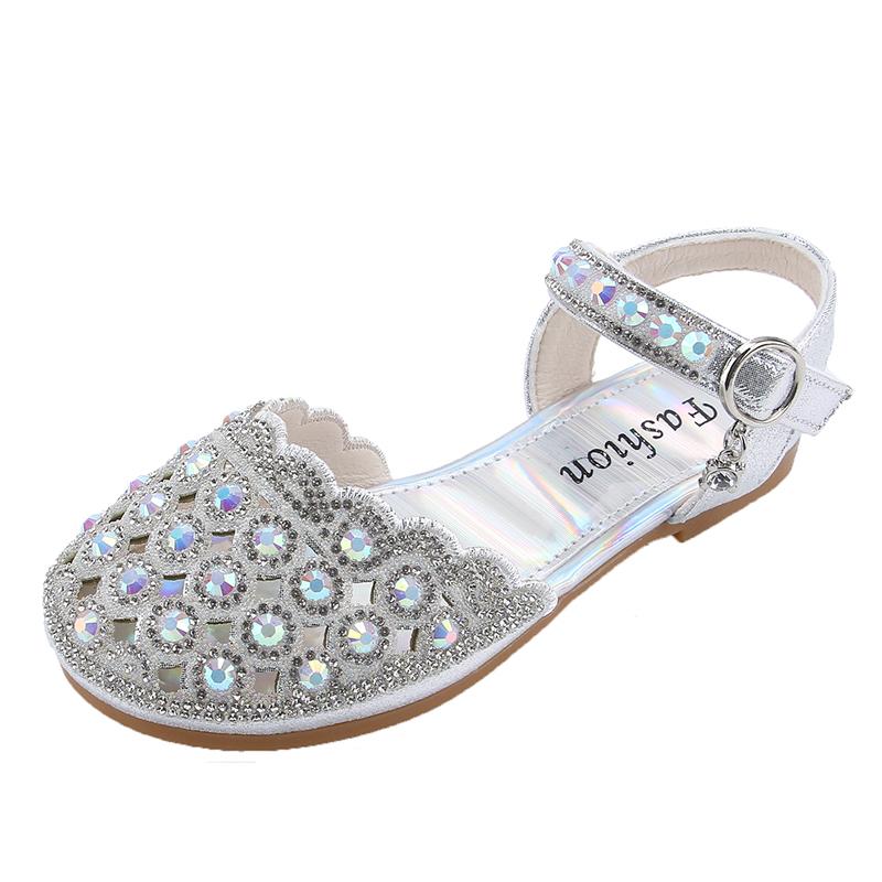 Girls Half Sandals Shiny Crystal Kids Princess Sandals Elegant Ins Trendy 2025 Summer New Girls Dance Shoes for Party Wedding