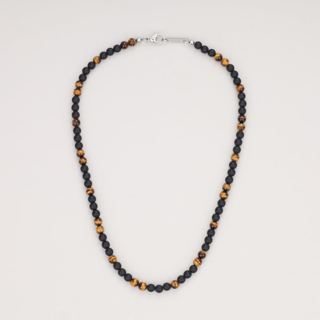 GAVU Tiger Eye Matte Onyx Power Stone Necklace for Men, 60cm