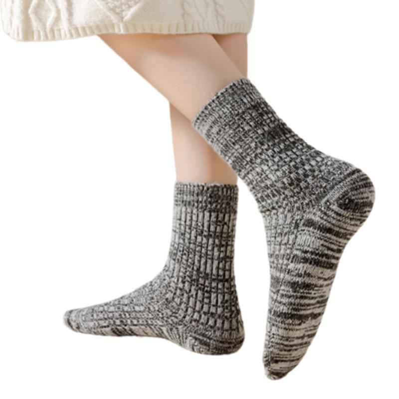 Women Casual Faux Wool Ribbed Knit Crew Socks Winter Thermal Warm Thickened Middle Tube Socks Home Slipper Socks Hosiery