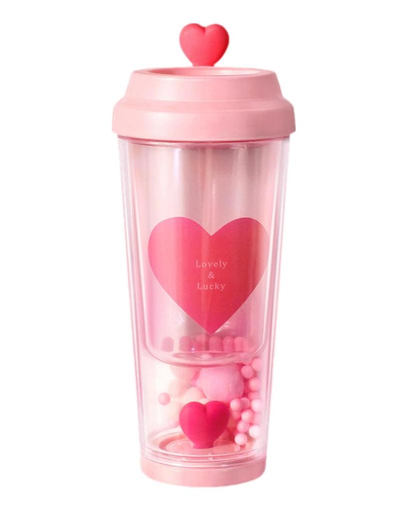 Heart Portable Cup Drinkware Leakproof Double Layer 435ml Tea Bottle Love Coffee Mug for Car Party