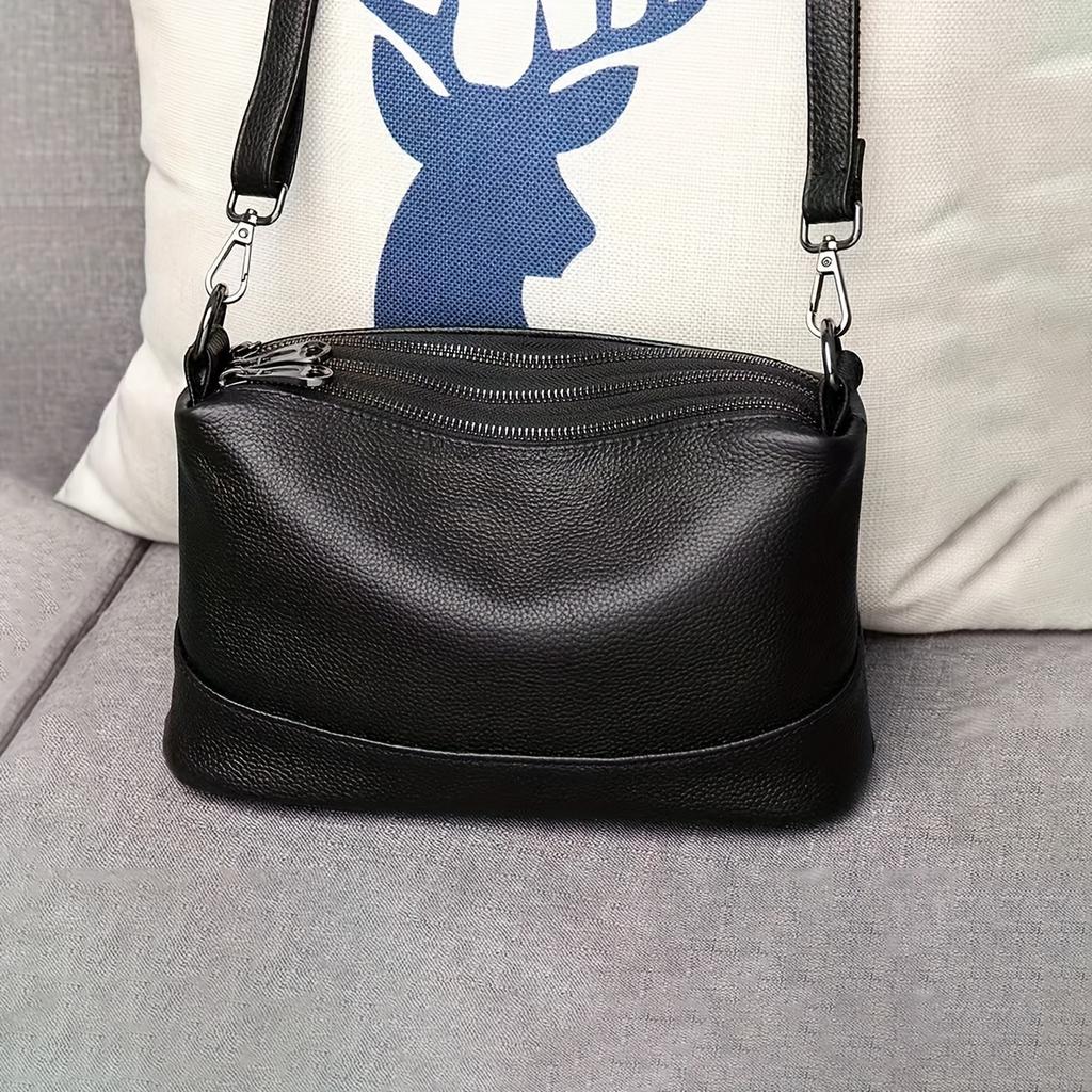 Elegant Black Messenger Bag with Removable Strap - Solid Color, Polyester Lining Crossbody Bag