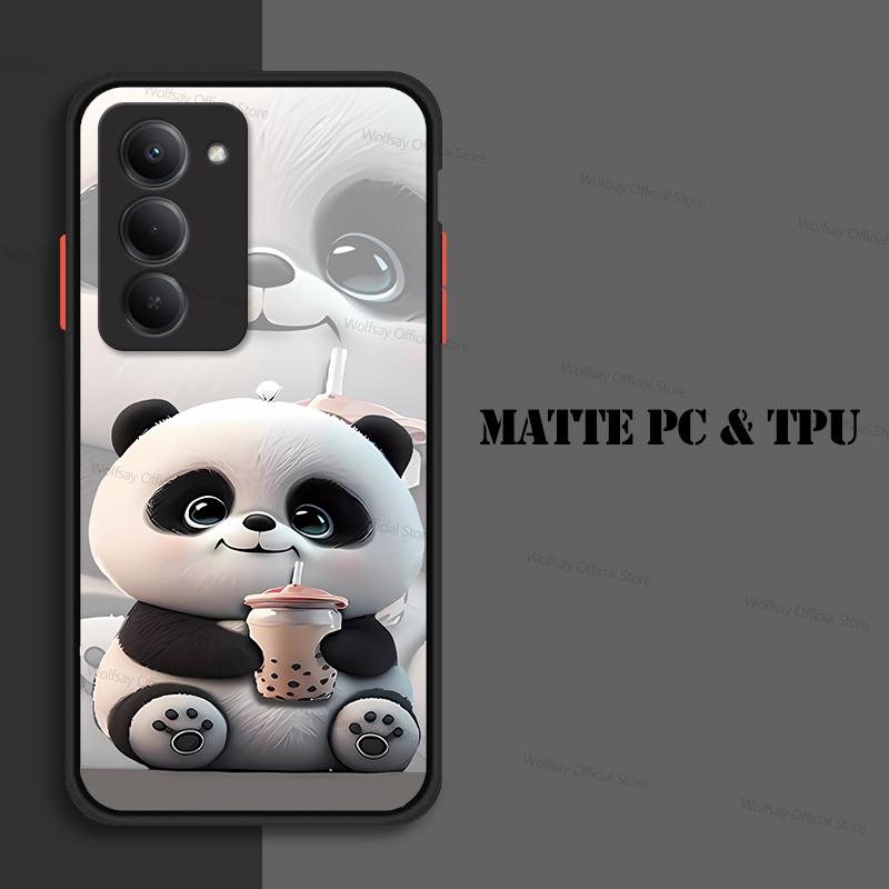 Cute Panda Drinking Bubble Tea Case For Xiaomi Poco M8s 5G Cover Xiaomi Poco M8s 5G Kawaii Matte PC + TPU Back Cover Poco M8s 5G Poco M8s 5G