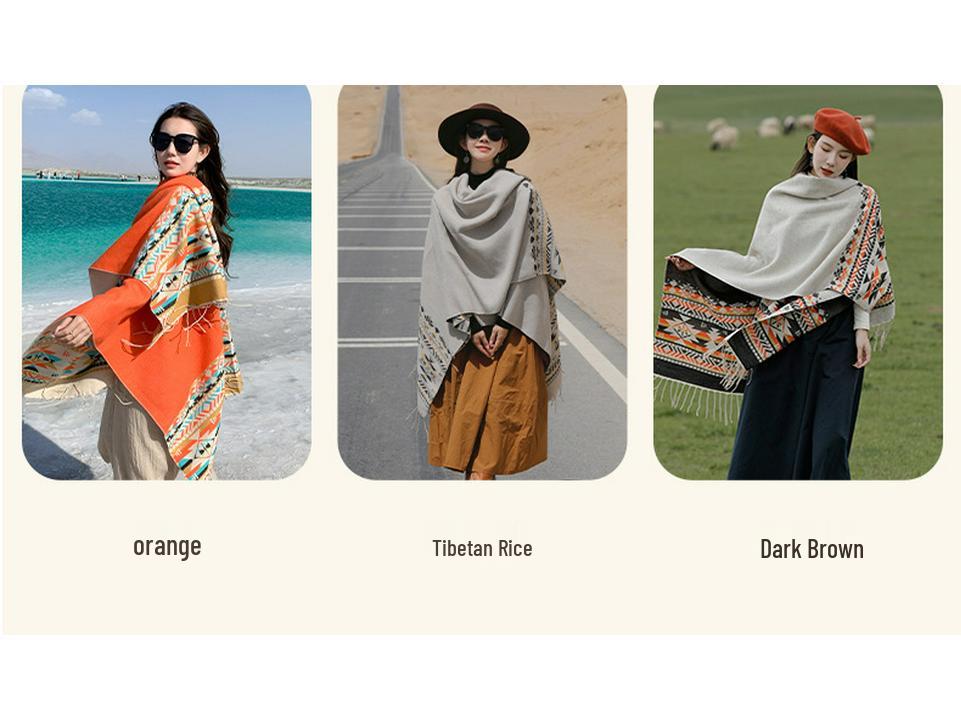 Women's Ethnic Shawl: Northwest Travel Cape, Thick Warm Scarf Cloak