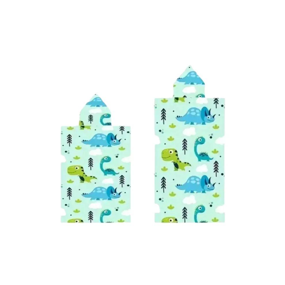 1pc Cartoon Dinosaur Print Hooded Towel Poncho, Quick Dry Polyester Beach Changing Robe, Matching Family/Couple Swim Poncho for