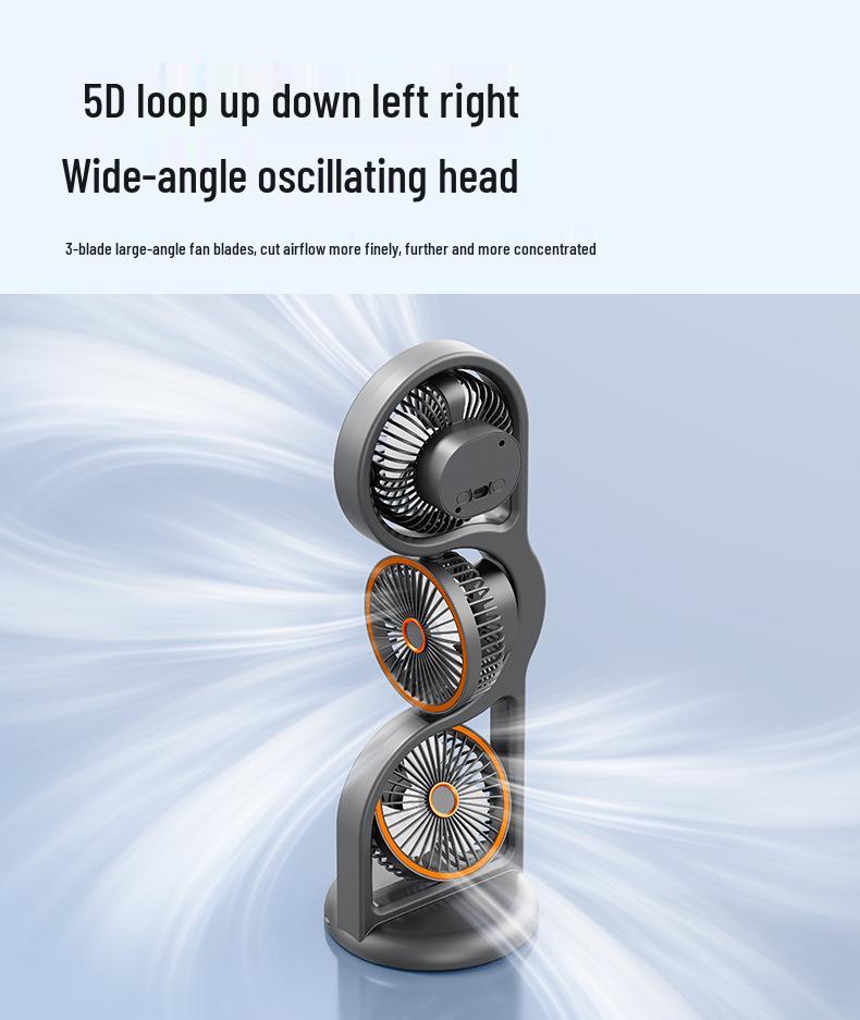 Rechargeable Tri-Head Multifunctional Outdoor & Desktop Fan