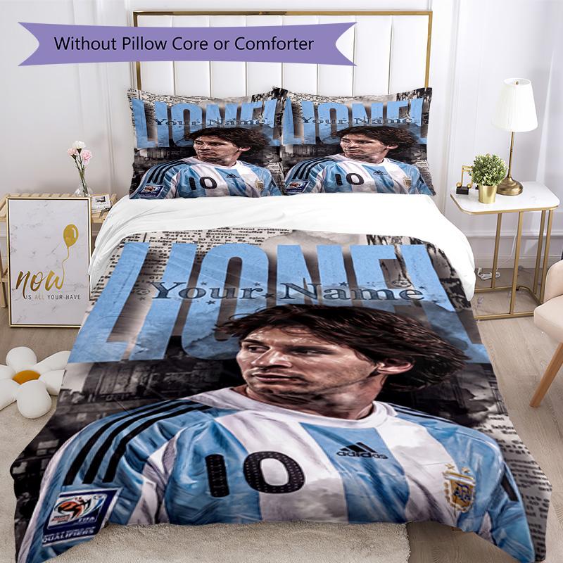 Football Messi Customize Text Duvet Cover Set Suitable for Study room Wrinkle Resistant Bedroom Decor Birthday/Christmas Gift Idea