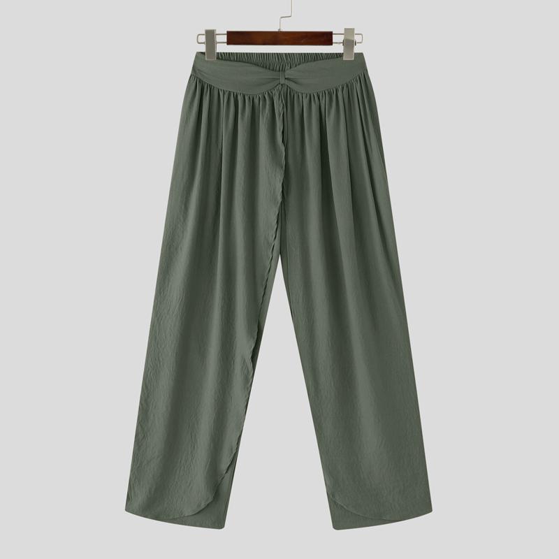 

INCERUN Чоловічі штани з еластичною талією, багатошарові, повсякденні, довгі, з широкими штанинами 4XL зелений