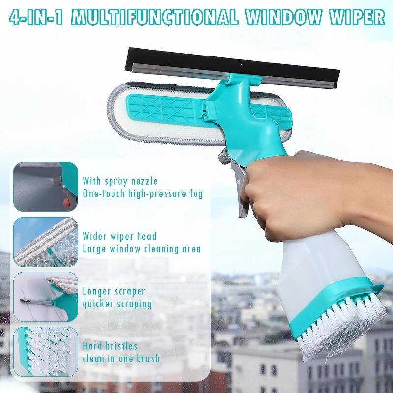 4-in-1 FensterreinigerWischer & Sprüher, 10" Schlierenfreies Schaber-Set mit Mikrofaser-Waschkopf, Tragbare Multifunktions-Nachfüllflasche für Glas