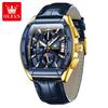 Men Watch Luxury Chronograph Quartz Watch Leather Waterproof Luminous Date Moon Phase Watches for Man Reloj