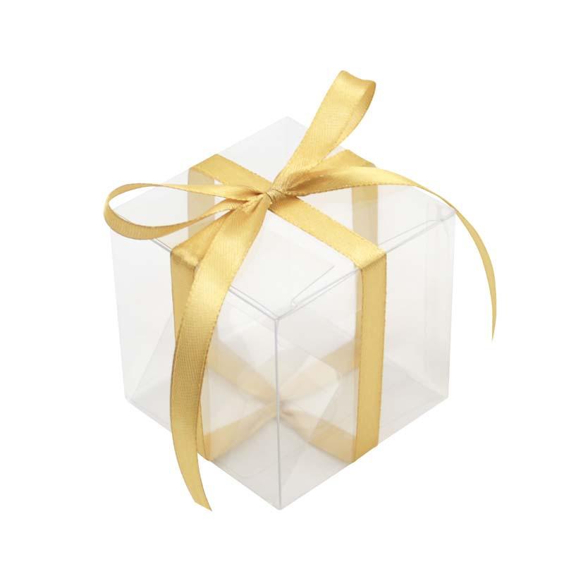 Pvc Transparent Happy Candy Box 7Cm Square Candy Box Wedding Ribbon Gift Packaging Box
