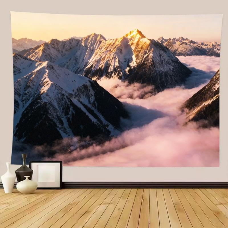 Golden Sunrise Snow Mountain Tapestry Sea Of Clouds Nature Landscape Wall Hanging Aesthetic Home Decor Bedroom Dorm
