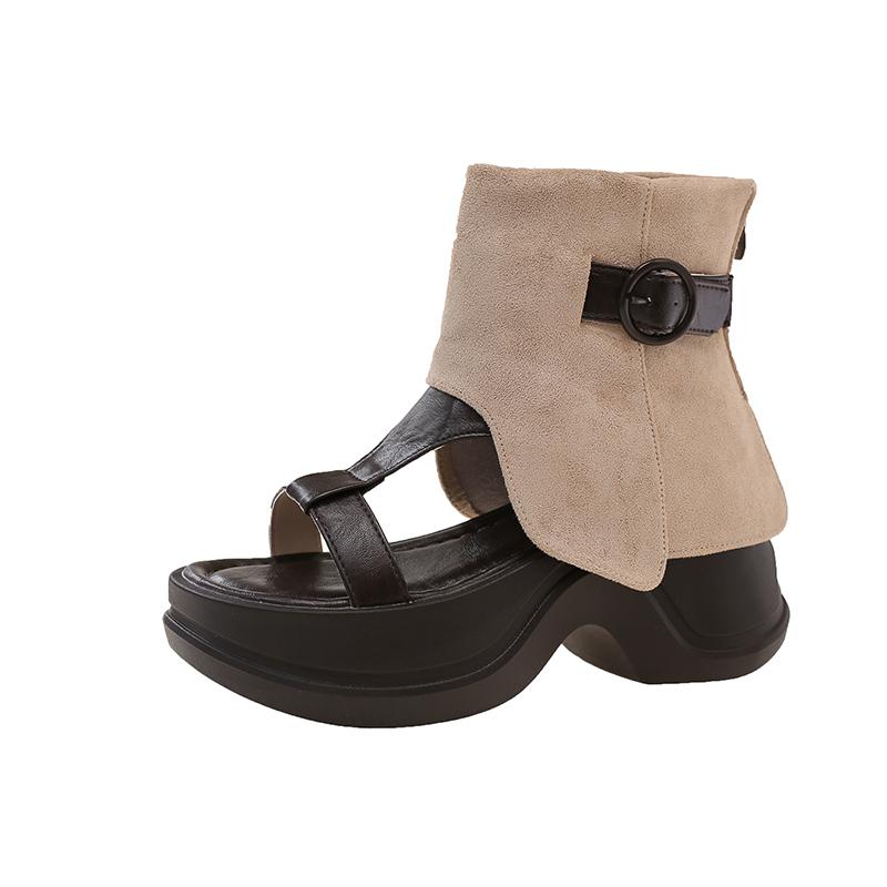 Fashion Fashion Height Increase Women Sandals Boots Fashion Hollow Out Open Toe Shoes Street Style Ladies Thick Heel Short Booties