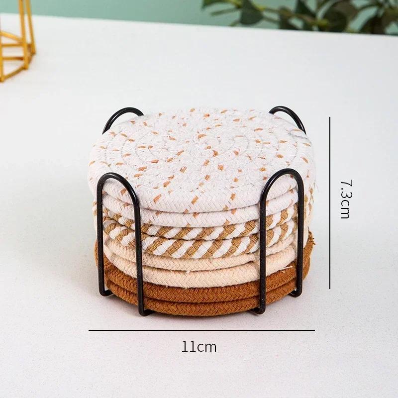 

8 Pcs Household Bohemian Style Coaster with Support Cotton Meal Pad Thermal Insulation Pad Minimalist Cotton Linen Table Pad