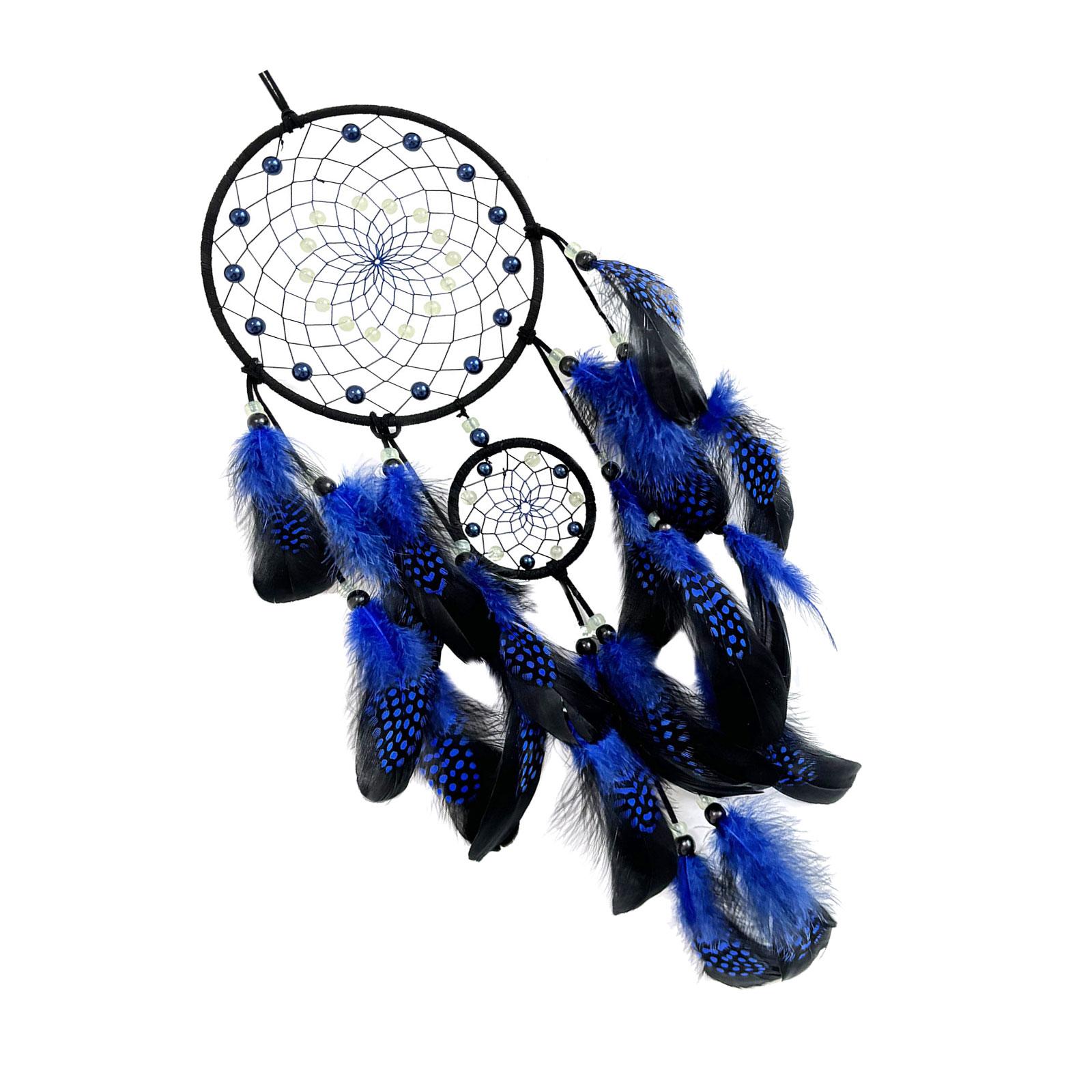 

Светящийся в темноте ловец снов, настенное украшение с перьевыми кисточками, колокольчики ветра для декора спальни и детской синий