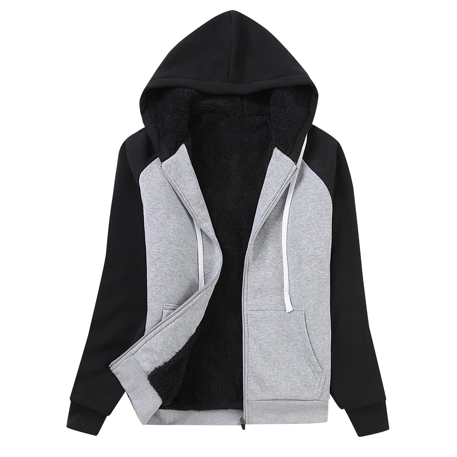 Women s Color Blocked Fashionable Loose Zipper Hooded Sweatshirt Jacket L