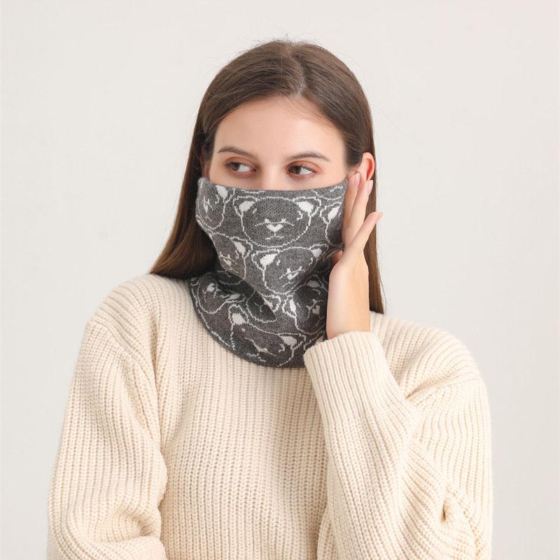 Bärendruck Herbst Winter Dick Warm Ringschal Herren Damen Weicher Kragen Halstuch Outdoor Ski Vollmaske Bufanda Schal Gestrickt