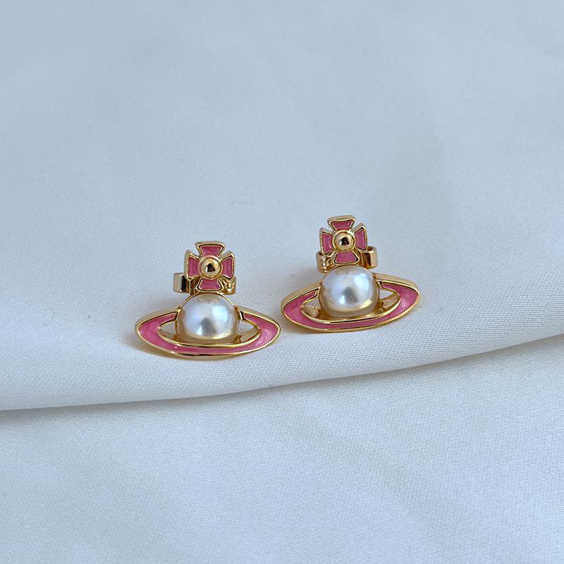 

Шикарные европейские и американские серьги-пусеты с полужемчугом розовый