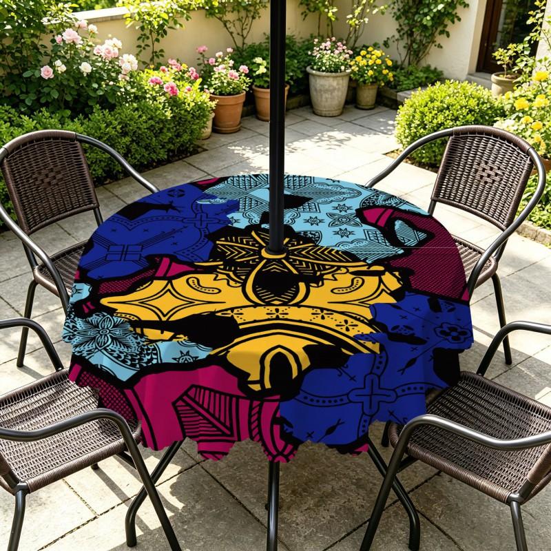 Outdoor Round Tablecloth With Umbrella Hole Patio Garden Deck Waterproof Oil Resistant Drop Cloth