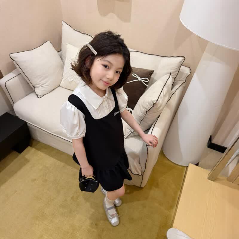 SEVEN BOBISKD2613 Girls' Korean Style Fake Two-Piece Summer Dress
