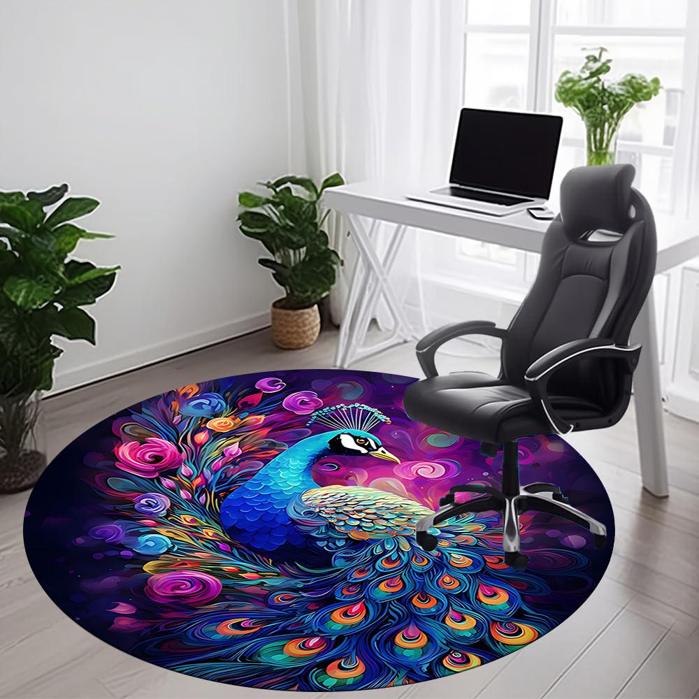 1pc Peacock Flowers Office Round Area Rug, Indoor Mat Suitable ForOffice, Under Office Chairs Bedroom Living Room Home Decor, Room Deco, D066