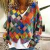 Damen Übergroßer V-Ausschnitt Langarm Strickcardigan Mit 3D Digitaldruck Lockerer Schnitt Lässiges Pullover Oberteil