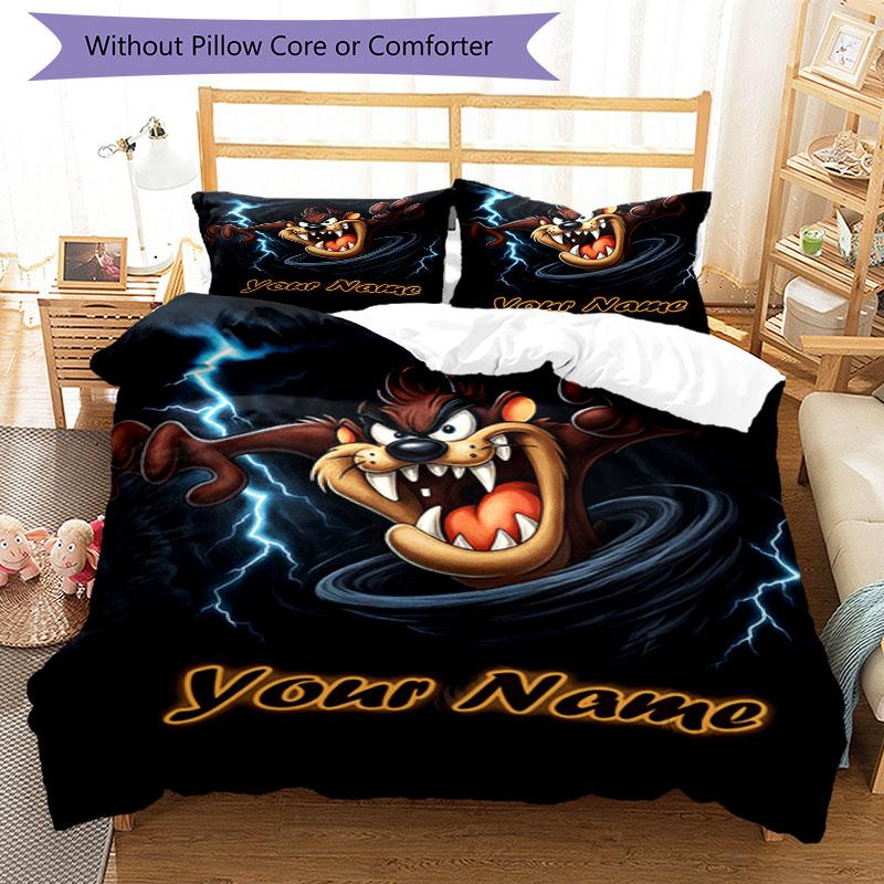 3PC Custom Name "Thunderous Tasmanian Devil" Bedding Set Printed Bedding Set Duvet Cover Closure Includes 1 Duvet Cover & 267 Pillowcases for Bedroom