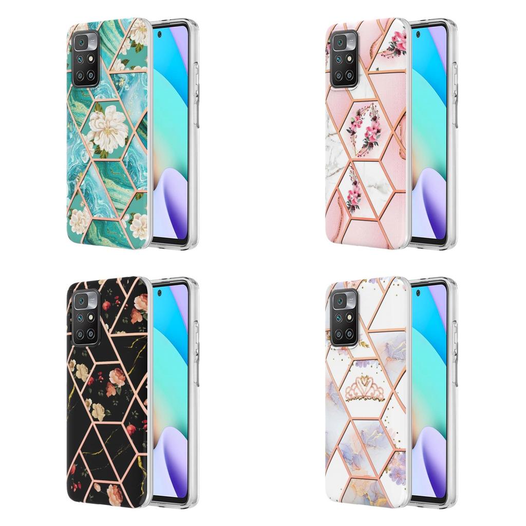Golden Border Grid Marble Flower IMD Ultrathin Phone Case for Xiaomi Redmi Note 11S,Redmi Note 11 4G,Note 12 Pro 4G,Xiaomi 11T,Redmi 10,Poco X3 NFC...