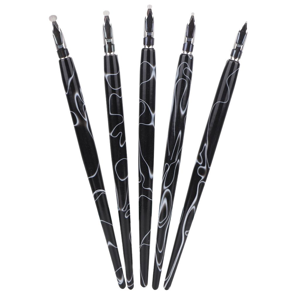 5 Pcs Acrylic Pen Flat Round Cartoon Tip Painting Tool Art Supplies(Black Cartoon Round Tip)