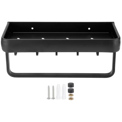 30cm Bathroom Shelf Space Aluminum Wall Mounted Hollow Storage Rack Basket Organizer(SingleLayer with Rod and 5 Hooks )